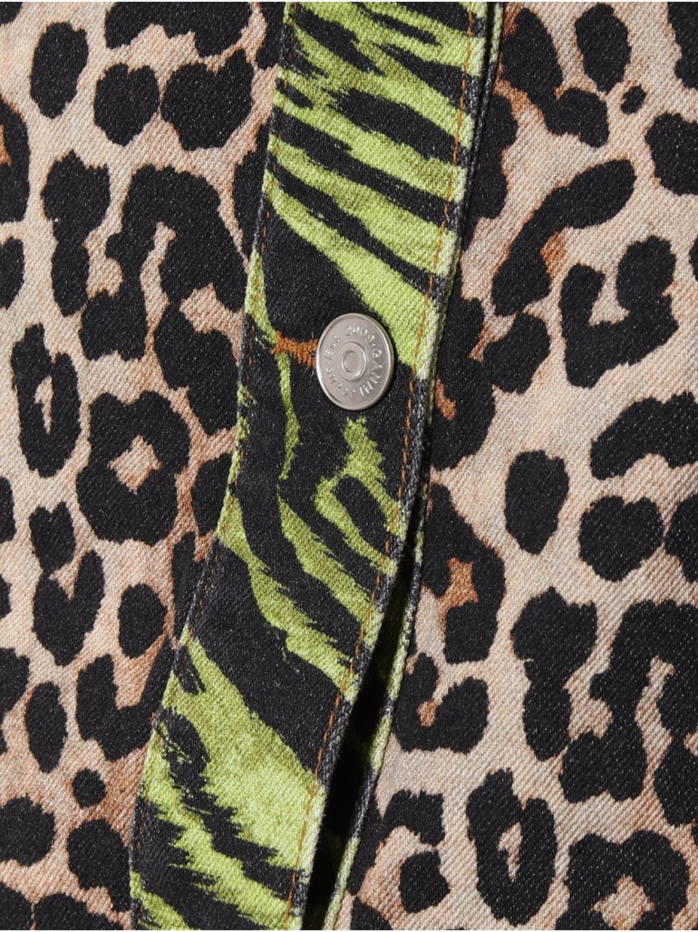 Ganni Green and Brown Leopard & Tiger Print Denim Shirt Dress - Picture 5 of 5